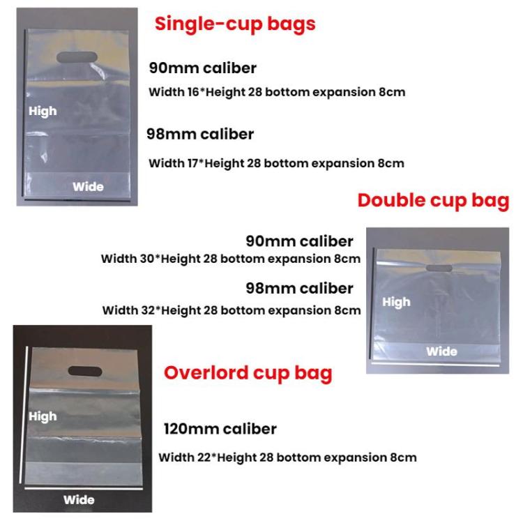 Milk Tea Coffee Disposable Takeout Bags, 100 bags in one package, 90mm Single Cup 700ml, 98mm Single Cup 700ml, 90mm Double Cup 700ml, 98mm Double Cup 700ml, 120mm Overlord Cup 1000ml